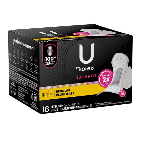 U by Kotex Balance Feminine Pad Ultra Thin with Wings 54898 108 per Case