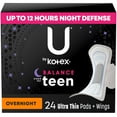 thumbnail image 1 of U by Kotex Balance Sized for Teens Ultra Thin Overnight Pads with Wings, 24 Count (Packaging May Vary), 1 of 9