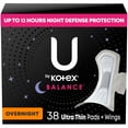 thumbnail image 1 of U by Kotex Balance Ultra Thin Overnight Pads with Wings, 38 Ct, 1 of 12