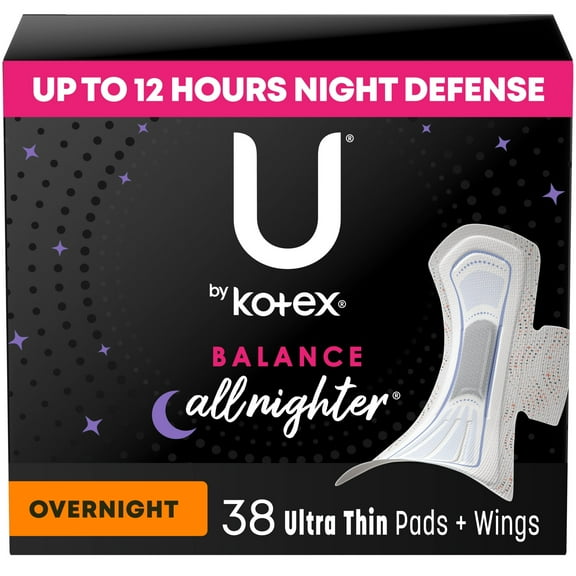 U by Kotex Balance Ultra Thin Overnight Pads with Wings, 38 Ct