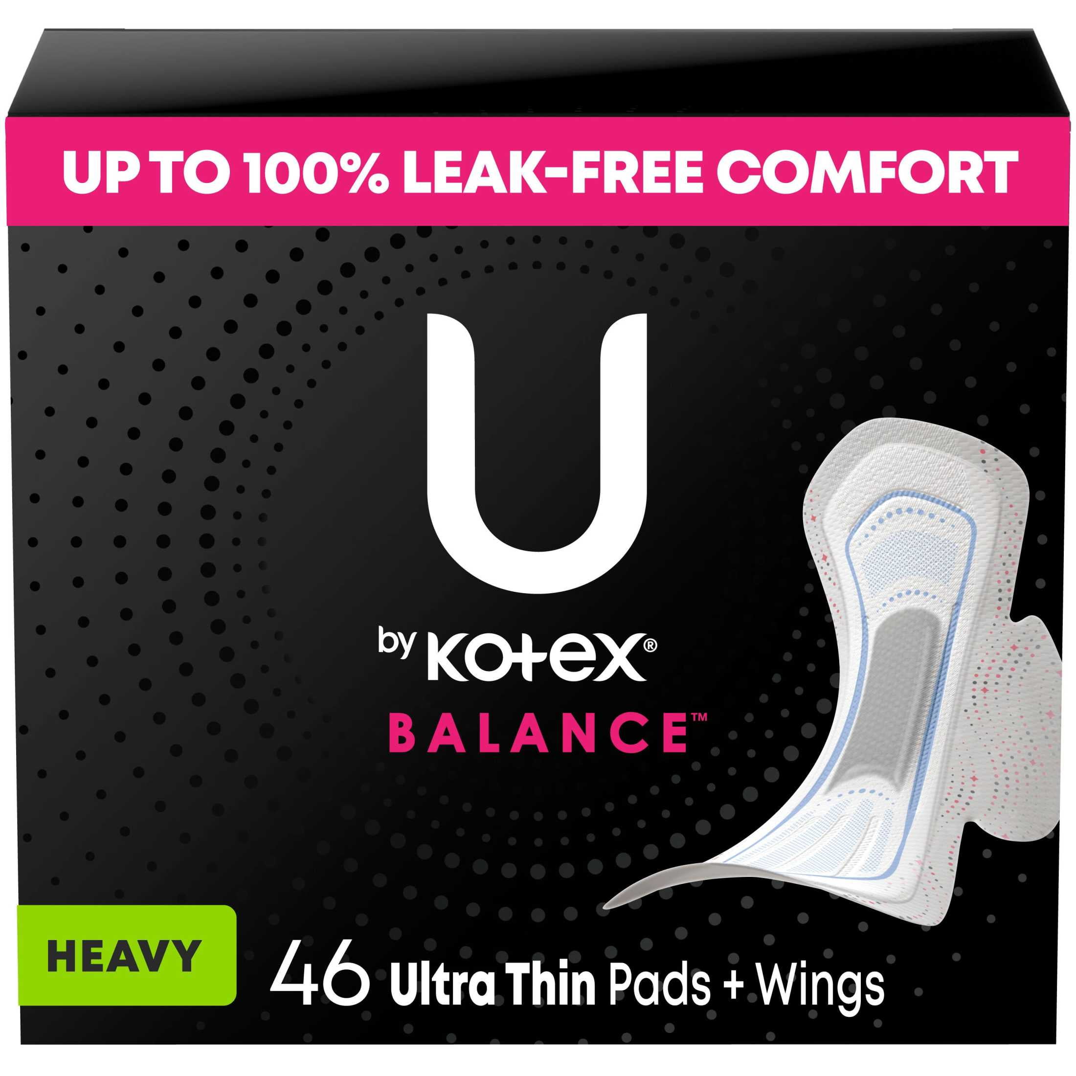 U by Kotex Balance Ultra Thin Pads with Wings, Heavy Absorbency, 46 Count