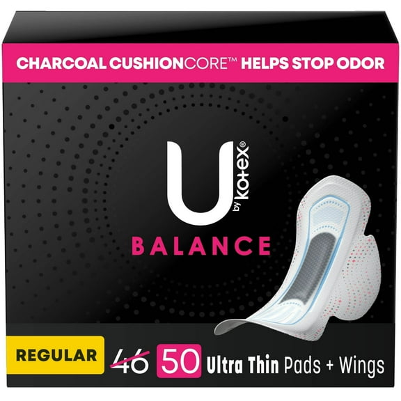 U by Kotex Balance Ultra Thin Pads with Wings, Regular Absorbency, 50 Count (4Packs)