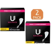 U by Kotex Balance Wrapped Panty Liners, Regular Length, 40 Count- 2 Pack