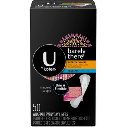 U by Kotex Barely There Everyday Liners, Regular, 50 Ct, 2 Pack
