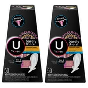 U by Kotex Barely There Liners, Thong, Light Absorbency, Unscented, 50 Count - 2 Pack