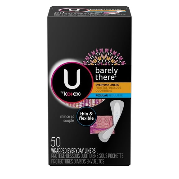 U by Kotex Barely There* Thin Pantiliners, Unscented, 50 Count