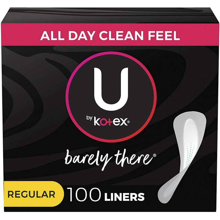 U by Kotex Barely There Thin Panty Liners, Light Absorbency, Regular  Length, Unscented, 100 Count 
