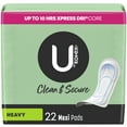 thumbnail image 1 of U by Kotex Clean & Secure Maxi Pads, Heavy Absorbency, 22 Count, 1 of 10