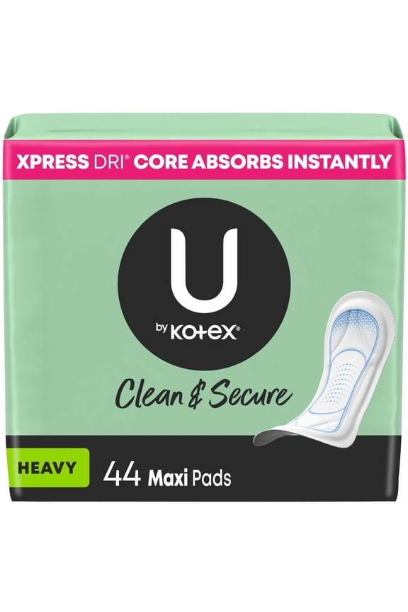 U by Kotex Clean & Secure Maxi Pads, Heavy Absorbency, 44 Count