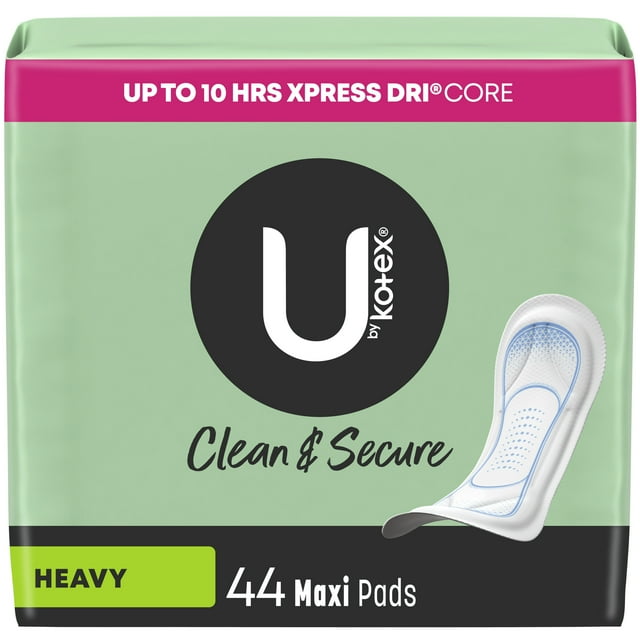 U by Kotex Clean & Secure Maxi Pads, Heavy Absorbency, 44 Count