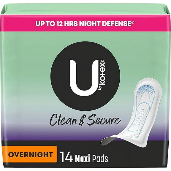 U by Kotex Clean & Secure Overnight Maxi Pads, 14 Count (Packaging May Vary)