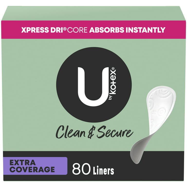 U by Kotex Clean & Secure Panty Liners, Light Absorbency, Extra Coverage,  80 Count