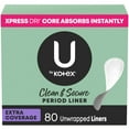 thumbnail image 1 of U by Kotex Clean & Secure Panty Liners, Light Absorbency, Extra Coverage, 80 Count, 1 of 9
