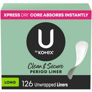 U by Kotex Clean & Secure Panty Liners, Light Absorbency, Long Length, 126 Count