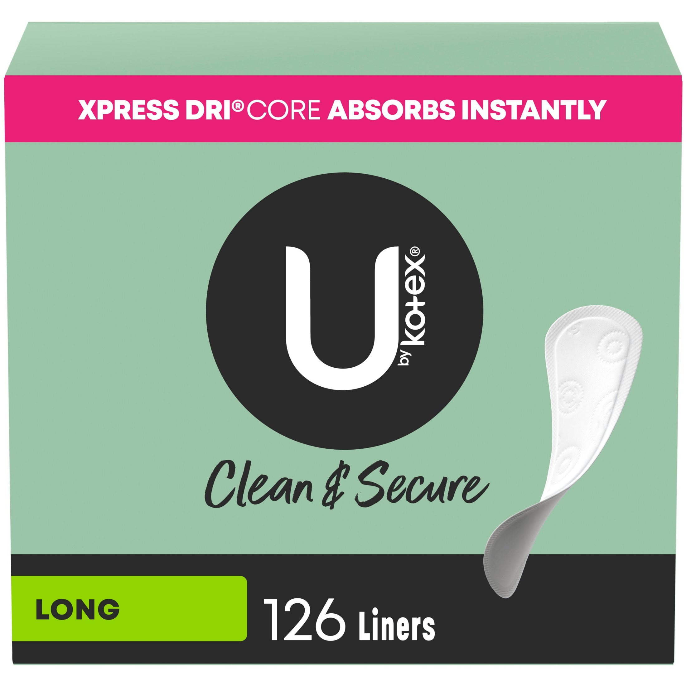 U by Kotex Clean & Secure Panty Liners, Light Absorbency, Long Length, 126 Count