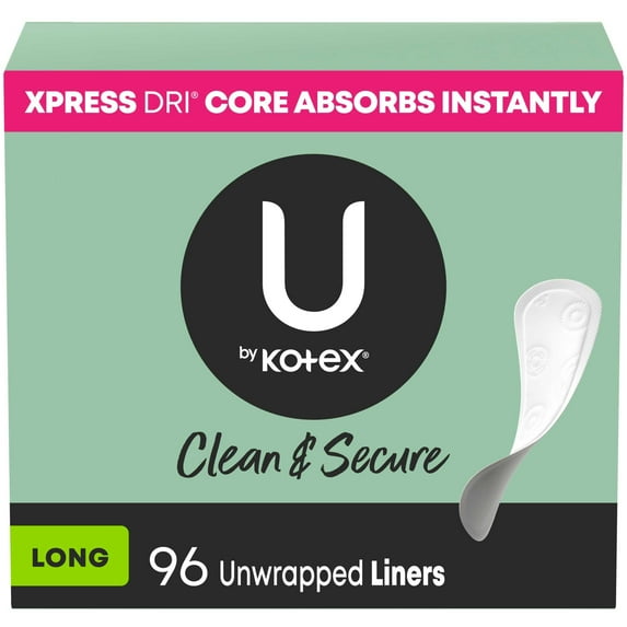 U by Kotex Clean & Secure Panty Liners, Light Absorbency, Long Length, 96 Count