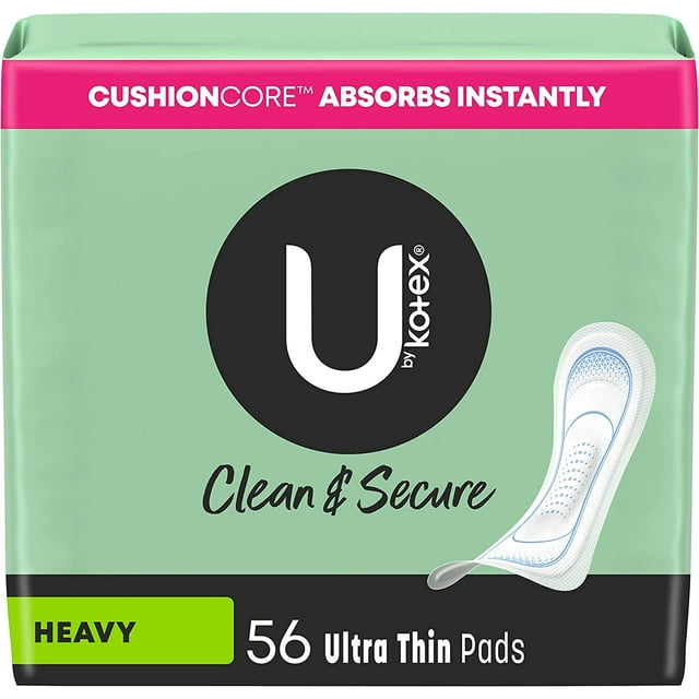 U by Kotex Clean & Secure Ultra Thin Pads, Heavy Absorbency, 56 Count