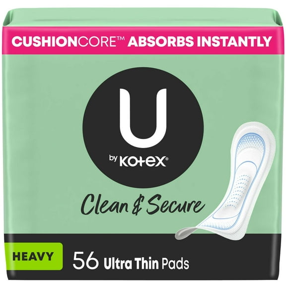 U by Kotex Clean & Secure Ultra Thin Pads, Heavy Absorbency, 56 Count