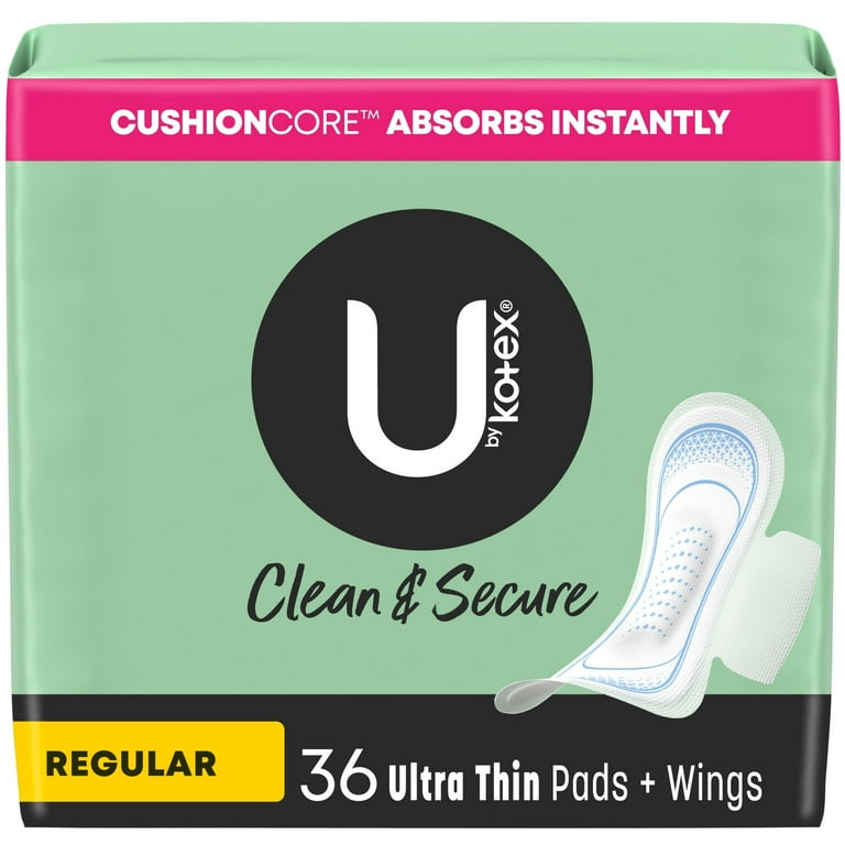 U by Kotex Security Regular Ultrathin Pad with Wings, Unscented, 36/Pack