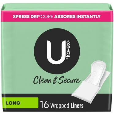 U by Kotex Clean & Secure Wrapped Panty Liners, Light Absorbency, Long Length, 16 Count