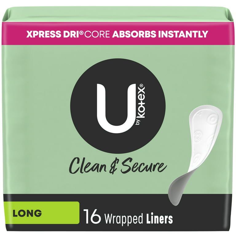U by Kotex Clean & Secure Wrapped Panty Liners, Light Absorbency, Long  Length, 16 Count 