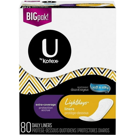 U by Kotex Clean and Secure Panty Liners, Light Absorbency Extra Coverage, 80 Ea..