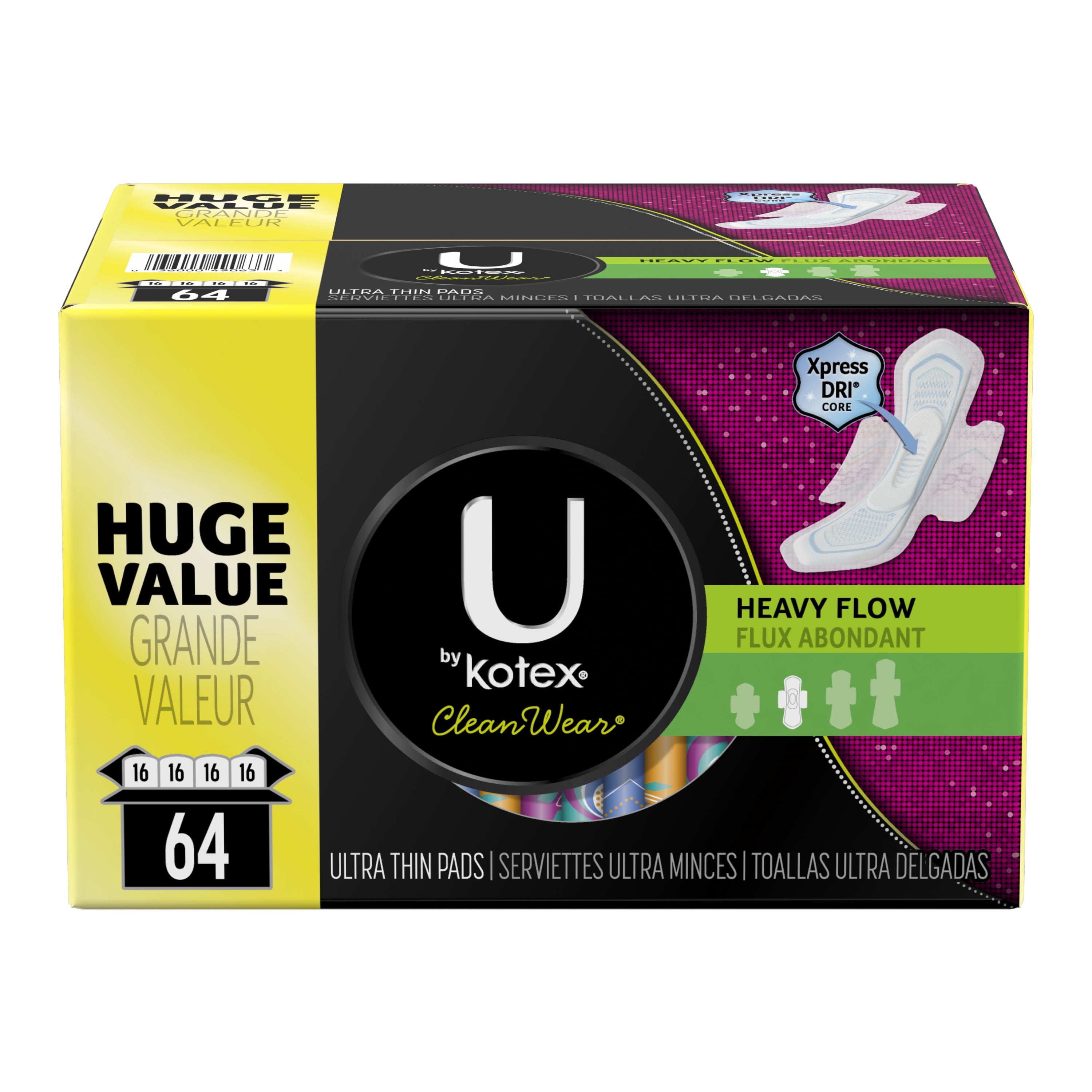 U by Kotex CleanWear Ultra Thin Pads with Wings, Heavy Flow, Unscented