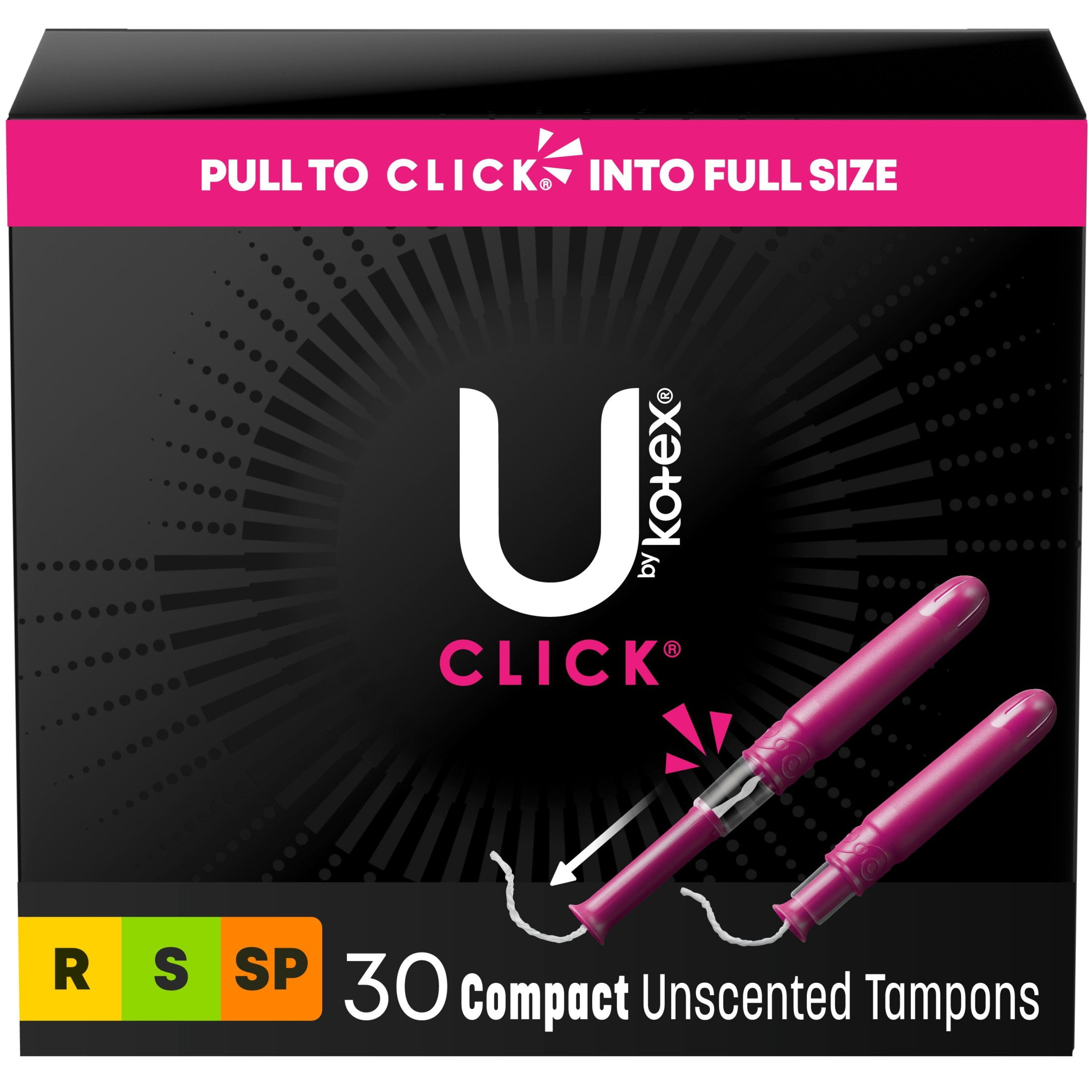 U by Kotex Click Compact Multipack Tampons, Regular/Super/Super Plus, Unscented, 30 Count