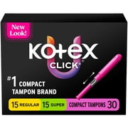 U by Kotex Click Compact Multipack Tampons, Regular/Super, Unscented, 30 Count
