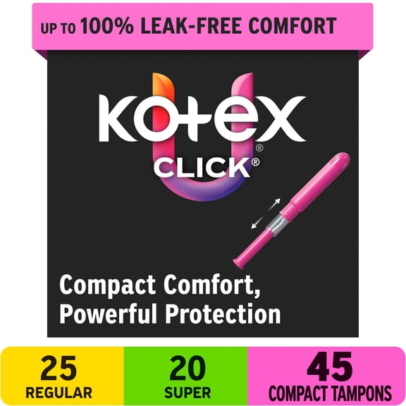 U by Kotex Click Compact Multipack Tampons, Regular/Super, Unscented, 45 Count
