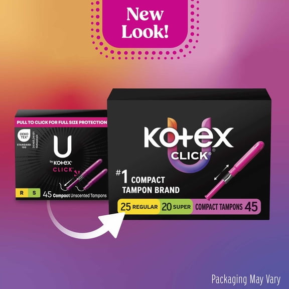 Kotex Click Compact Multipack Tampons, Regular/Super, Unscented, 45 Count