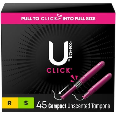 U by Kotex Click Compact Multipack Tampons, Regular/Super, Unscented, 45 Count