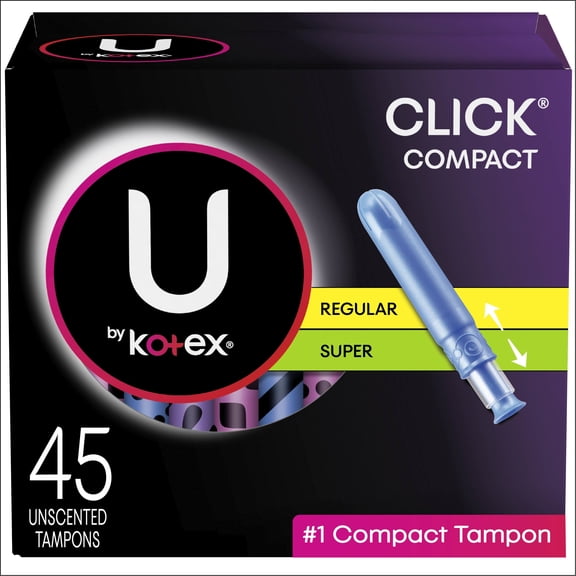 (4 pack) Kotex Click Compact Multipack Tampons, Regular/Super, Unscented, 45 Count