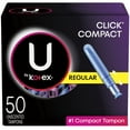 thumbnail image 1 of U by Kotex Click Compact Tampons, Regular Absorbency, Unscented, 50 Count, 1 of 7