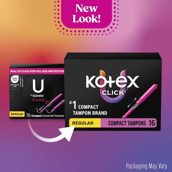 Kotex Click Compact Tampons, Regular, Unscented, 16 Count