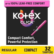 U by Kotex Click Compact Tampons, Regular, Unscented, 32 Count