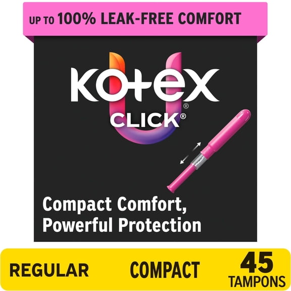 U by Kotex Click Compact Tampons, Regular, Unscented, 45 Count