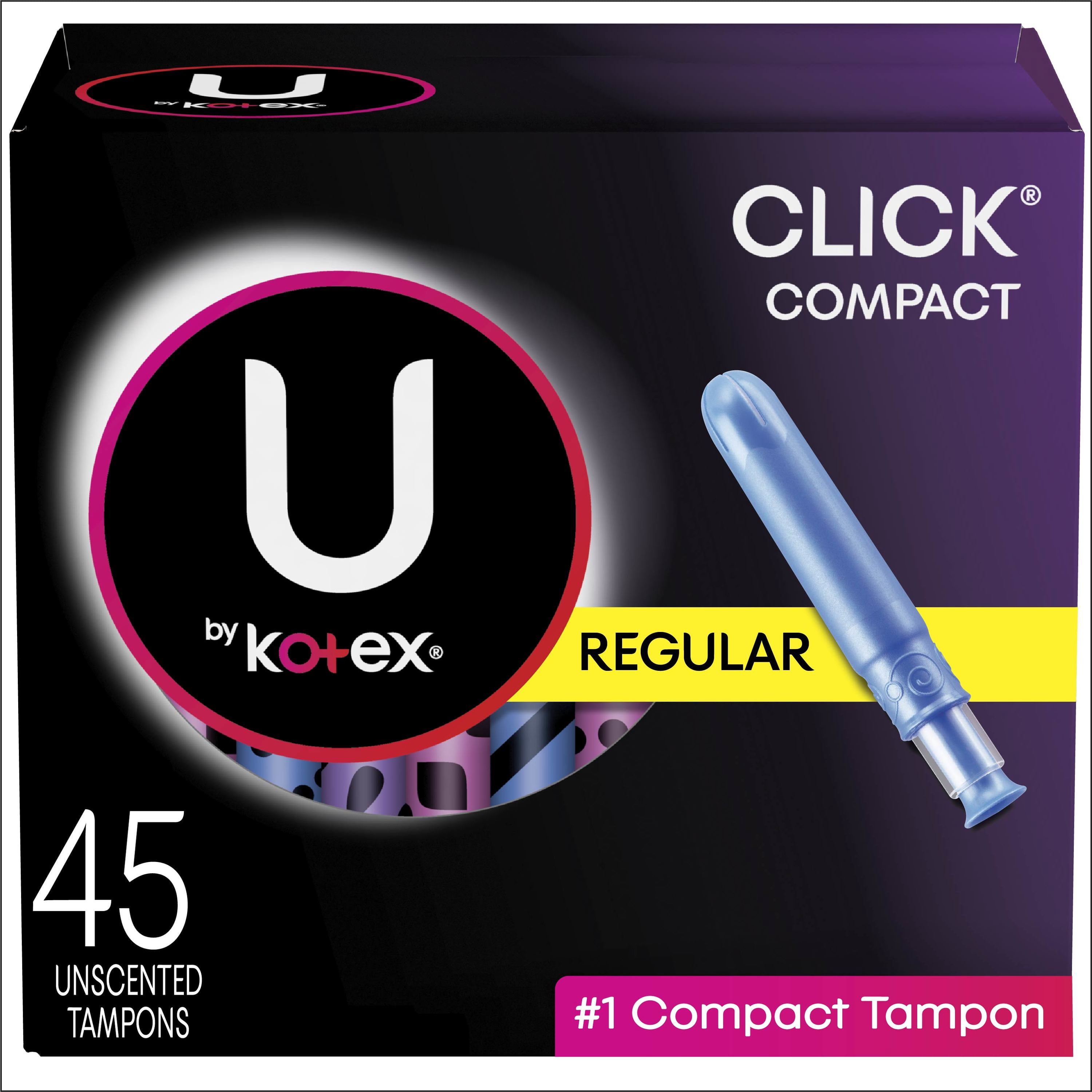 (6 pack) Kotex Click Compact Tampons, Regular, Unscented, 45 Count