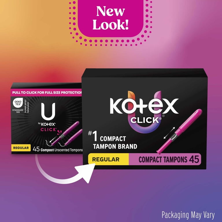 Kotex Click Compact Tampons, Regular, Unscented, 45 Count HSA/FSA