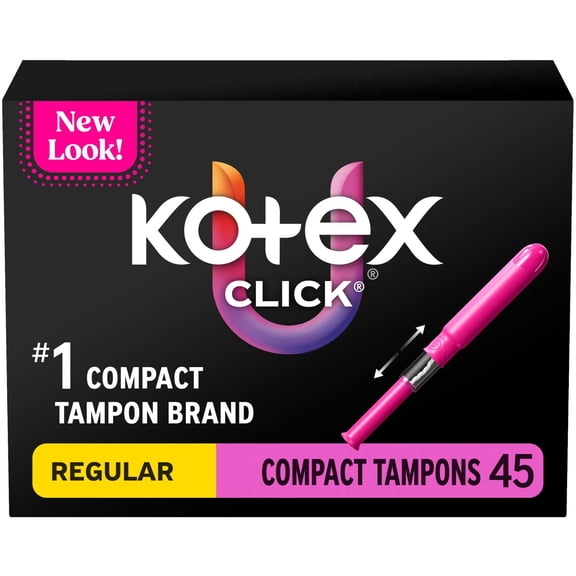 U by Kotex Click Compact Tampons, Regular, Unscented, 45 Count