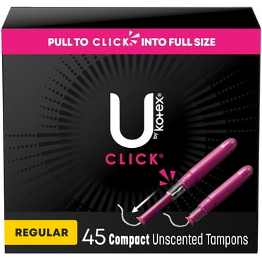 U by Kotex Click Compact Tampons, Regular, Unscented, 45 Count