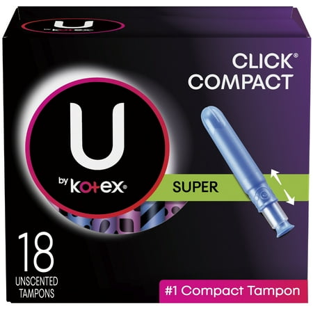 U by Kotex Click Compact Tampons, Super Absorbency, Unscented, 18 Count