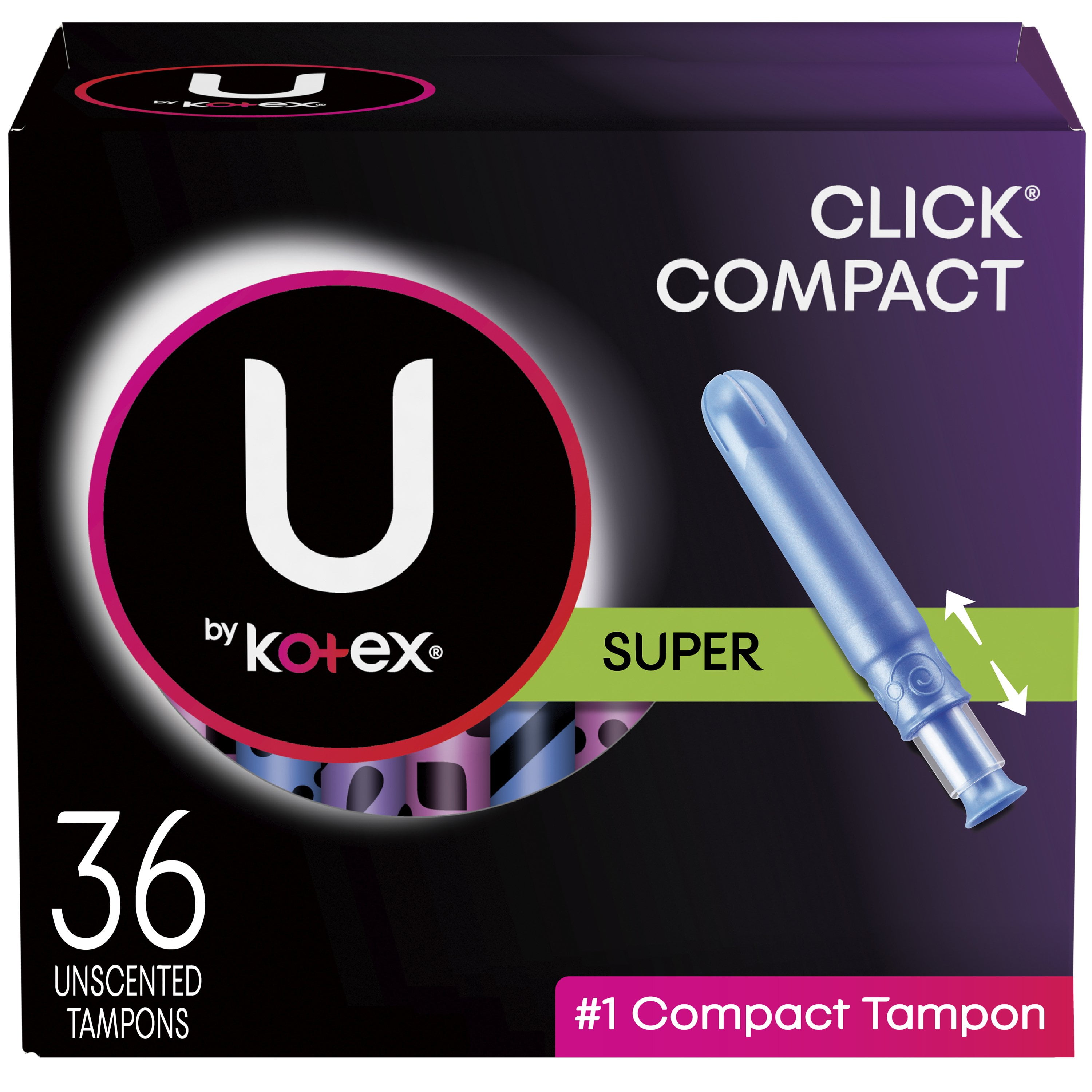 U by Kotex Click Compact Tampons, Super Absorbency, Unscented, 36 Count