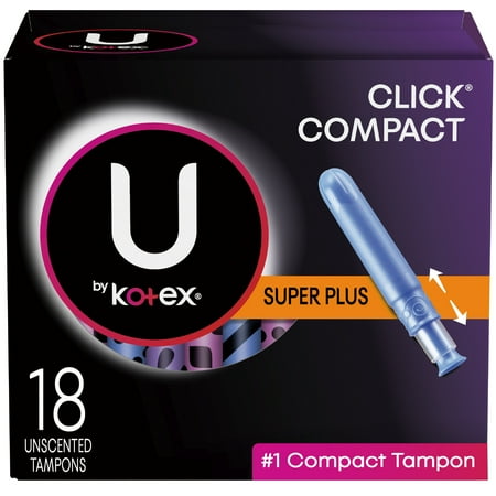 U by Kotex Click Compact Tampons, Super Plus Absorbency, Unscented, 18 Count