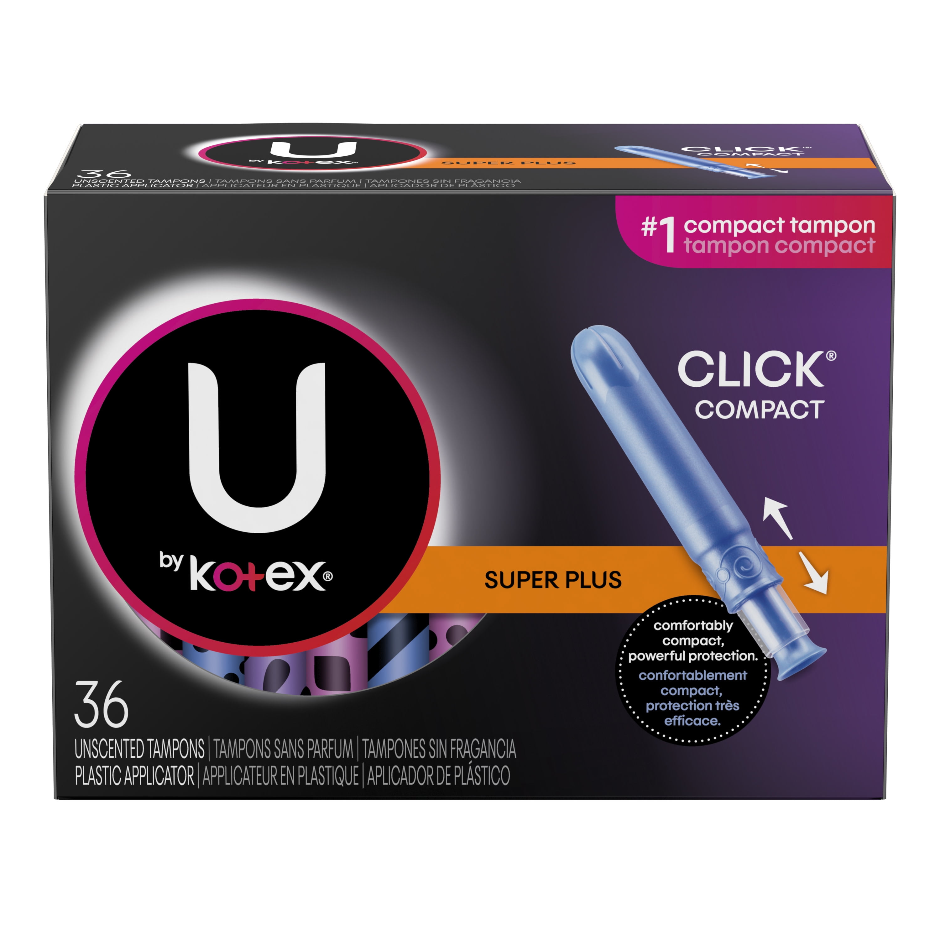 vært Betydning Vask vinduer U by Kotex Click Compact Tampons, Super Plus Absorbency, Unscented, 36  Count - Walmart.com