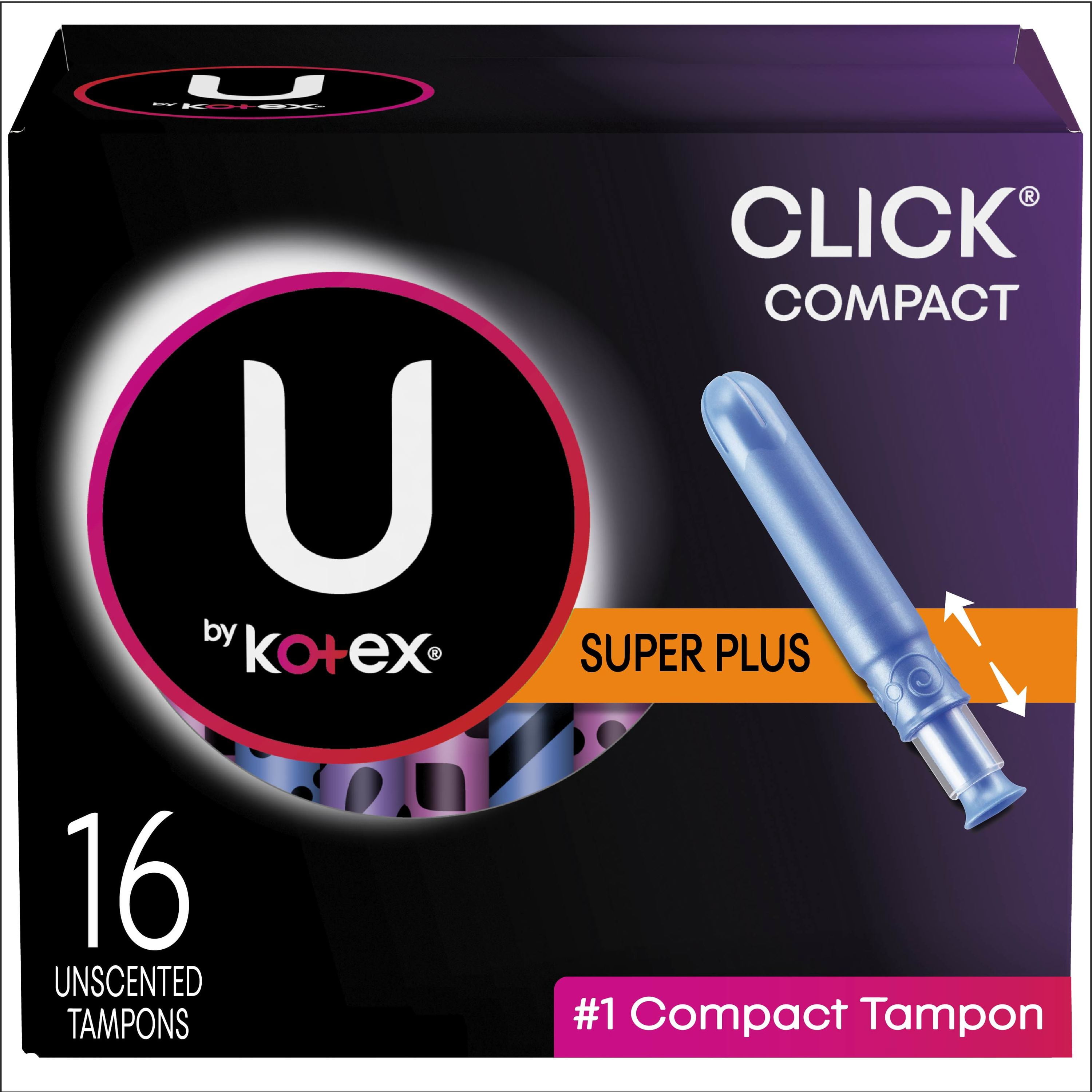 (8 pack) U by Kotex Click Compact Tampons, Super Plus, Unscented, 16 Count
