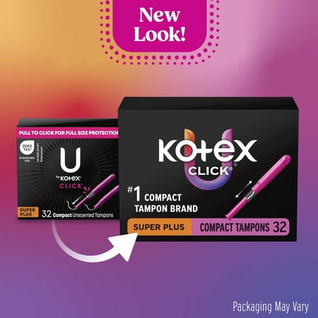 Kotex Click Compact Tampons, Super Plus, Unscented, 32 Count