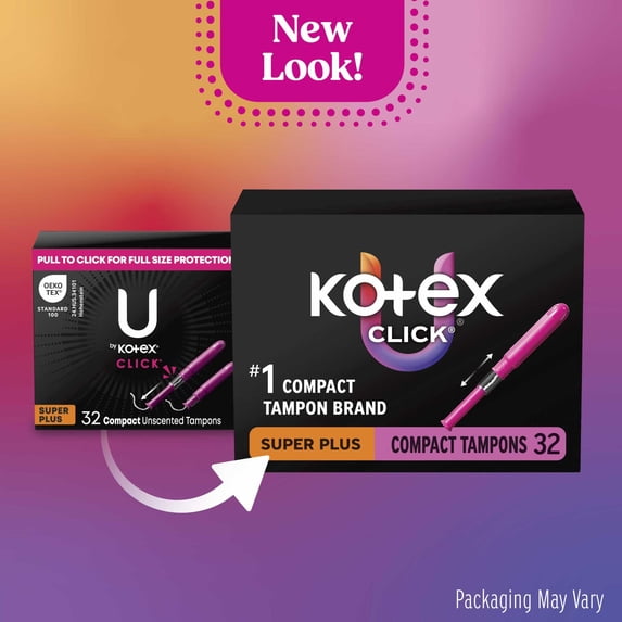 Kotex Click Compact Tampons, Super Plus, Unscented, 32 Count