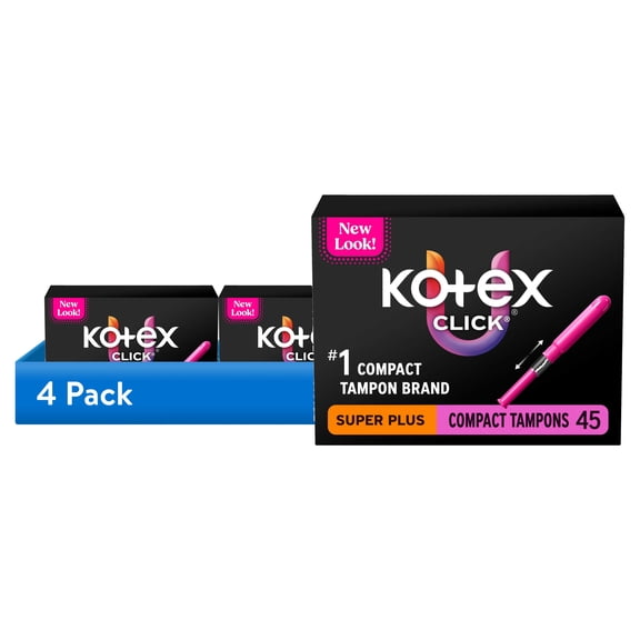 (4 pack) Kotex Click Compact Tampons, Super Plus, Unscented, 45 Count