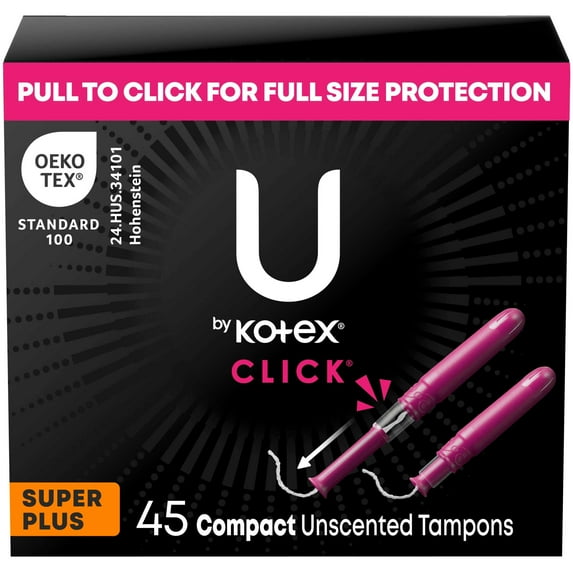 U by Kotex Click Compact Tampons, Super Plus, Unscented, 45 Count